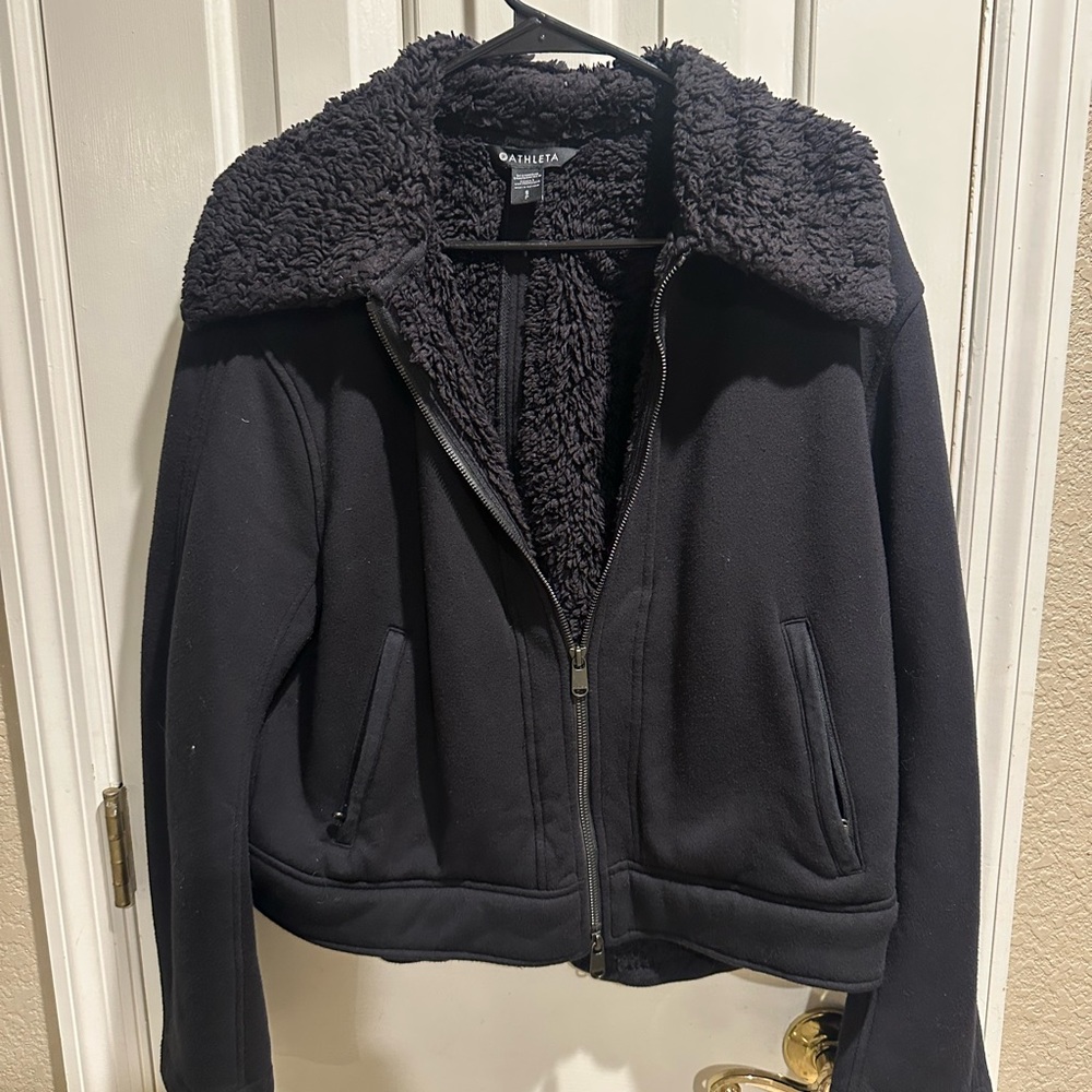 Athleta Black Sherpa Collar Zip-Up Jacket